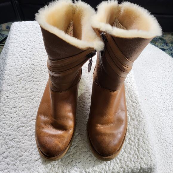 UGG Lorna 1012440 Mid Calf Leather Wedge Zipper Boots women's bootie SIZE 6 - Picture 3 of 7